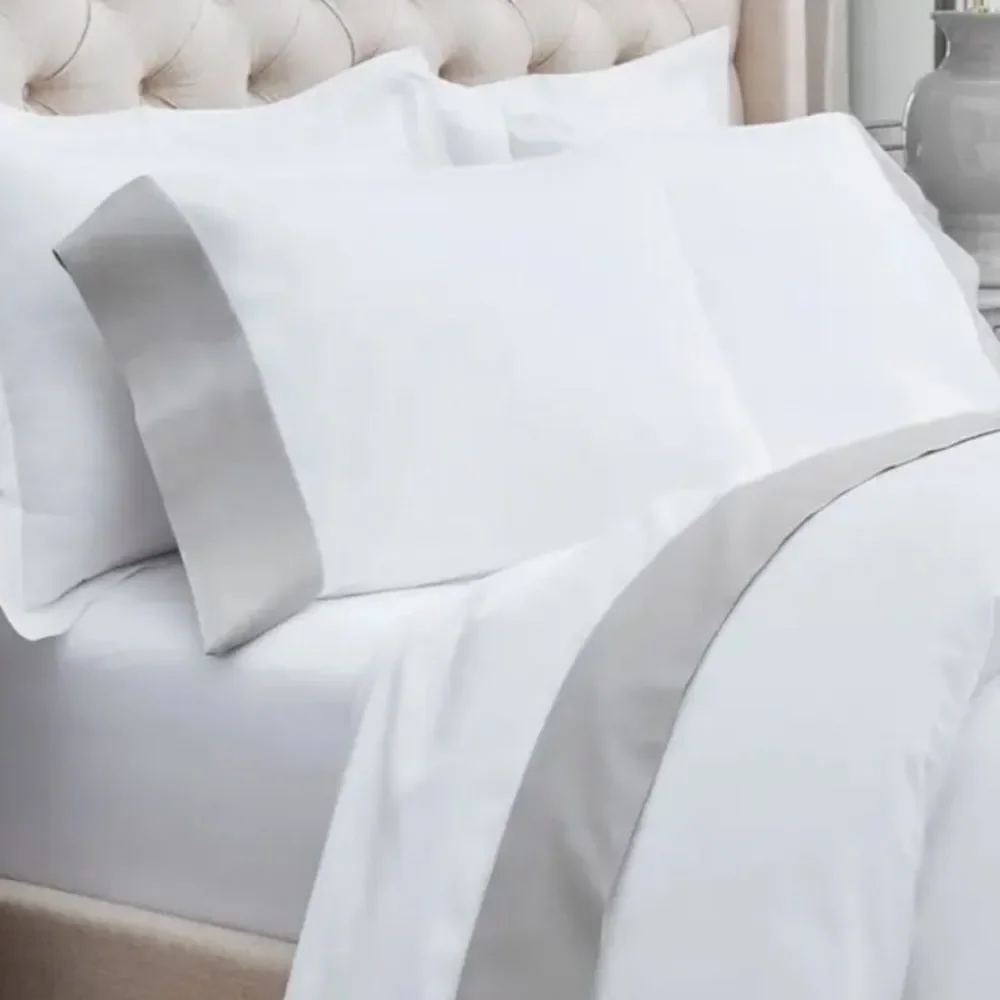 NWT Boll & Branch Organic Signature colorblock sheet set White Pewter